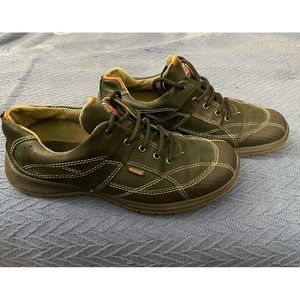 Men ecco walkathon casual lace up black shoes leather  sz 42 8.5US fits wide